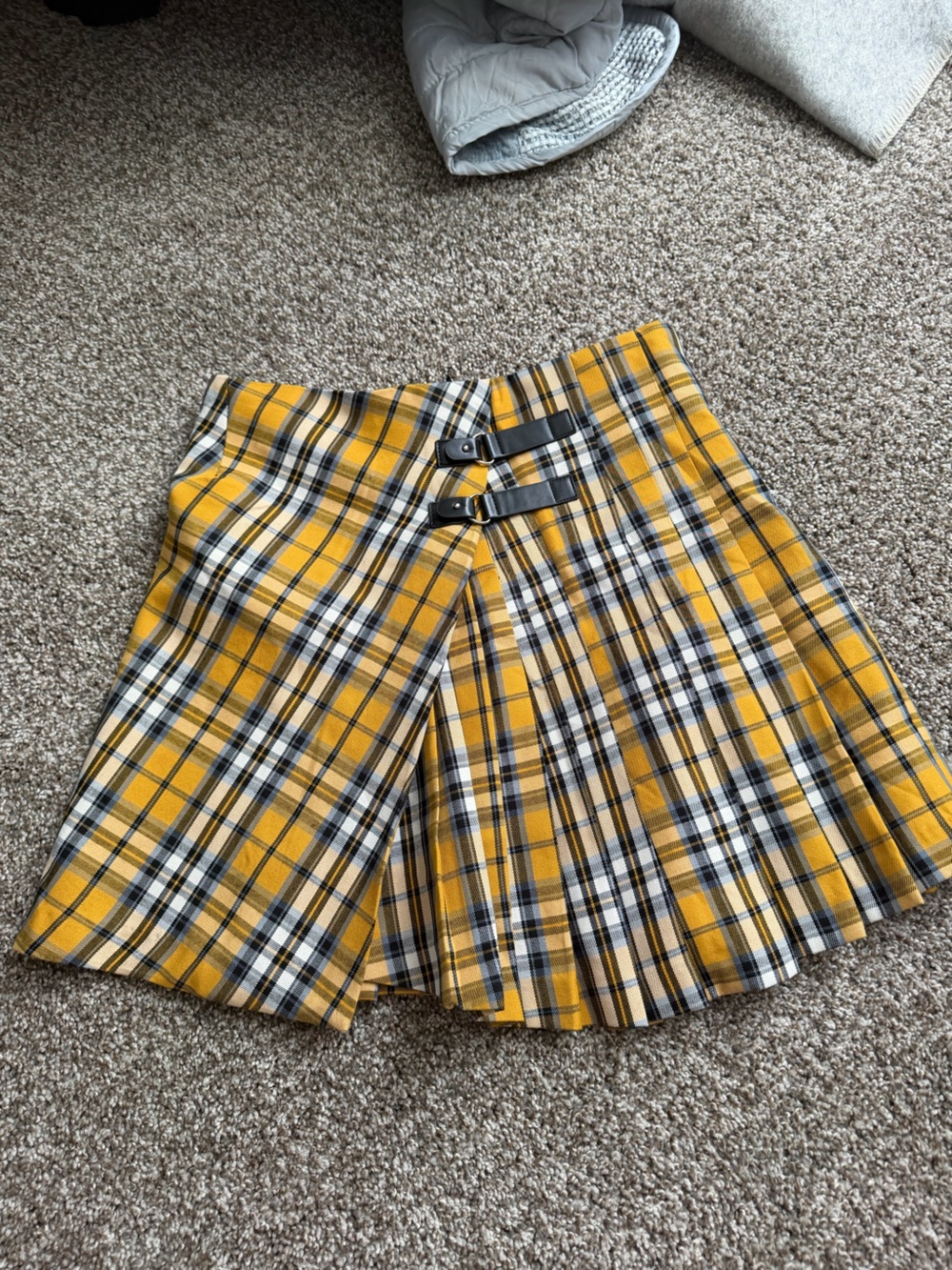 Maje Yellow Plaid Pleated Mini Skirt